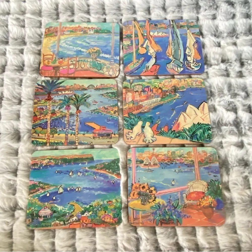 Eva Hannah Drink Coasters Set Sydney Impressions‎ Australia Souvenir Cork Backed - Picture 2 of 12